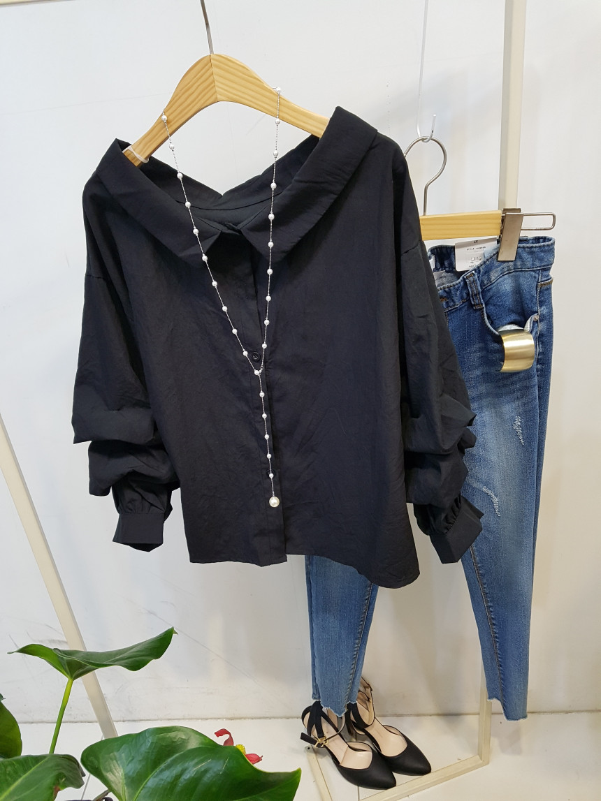 Sleeveless pleated shirring collar shirt blouse