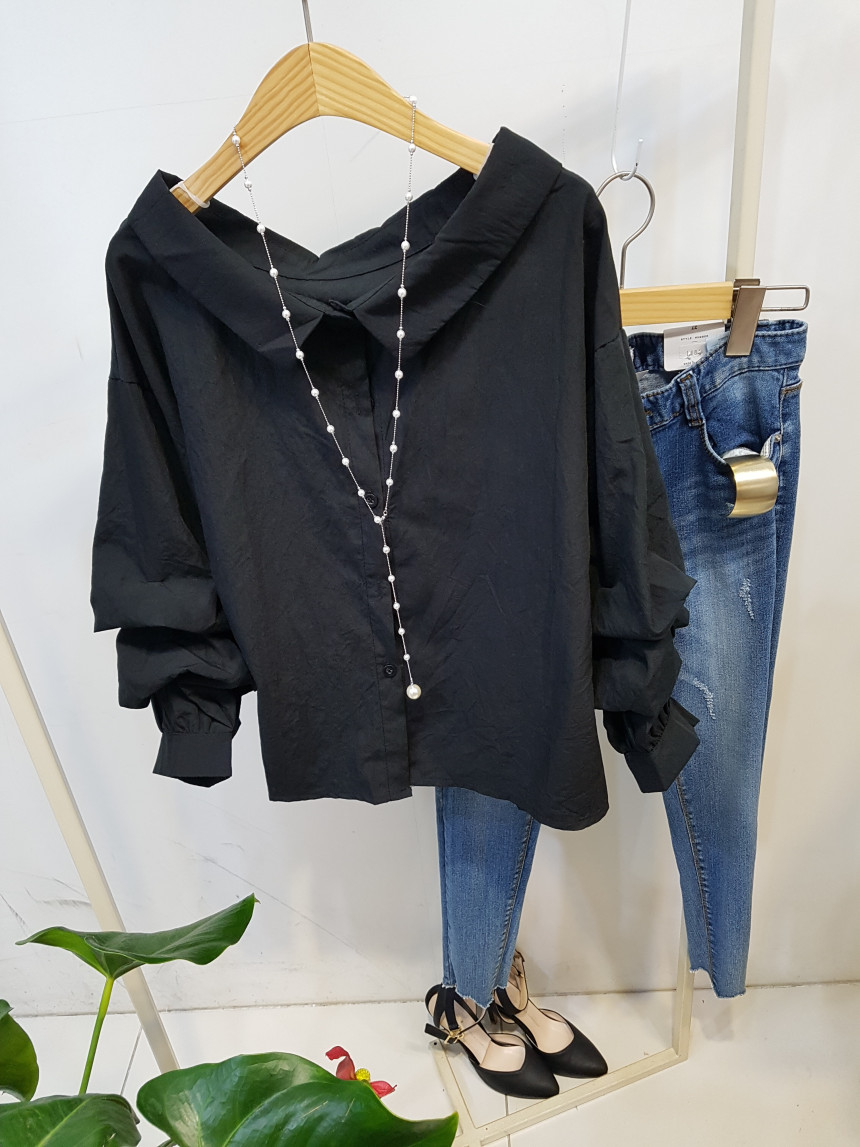 Sleeveless pleated shirring collar shirt blouse