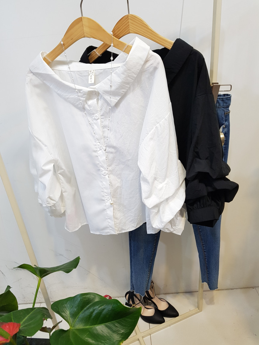 Sleeveless pleated shirring collar shirt blouse