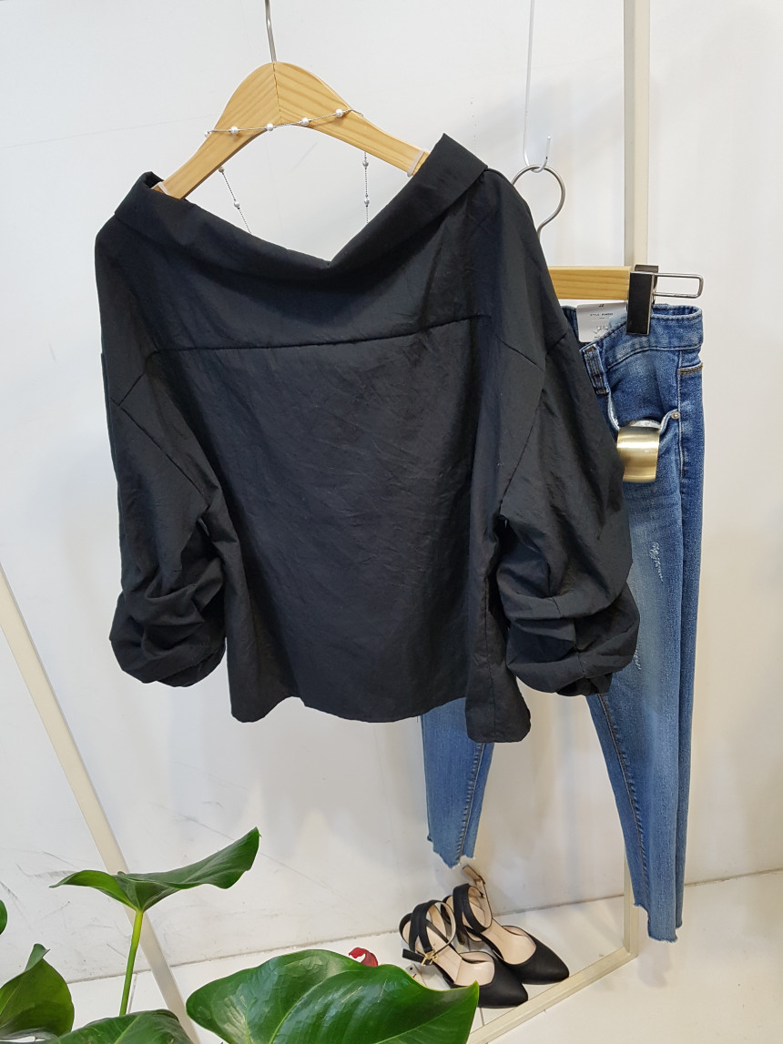 Sleeveless pleated shirring collar shirt blouse