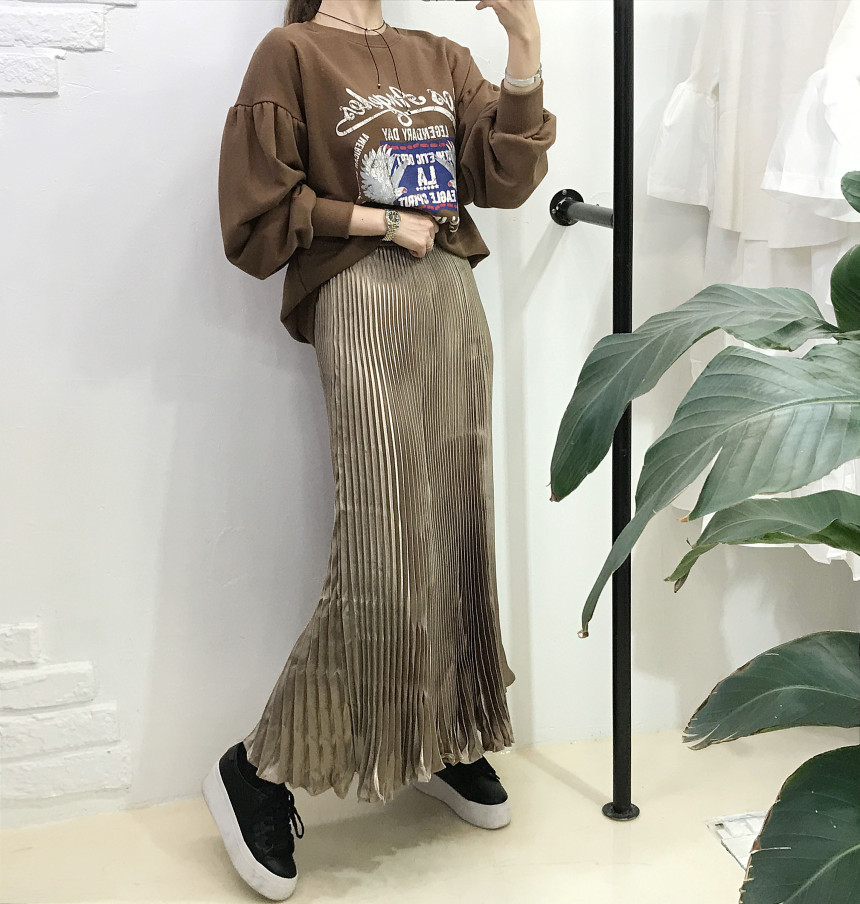 Special glam wrinkle Long skirt 6col pit This pret