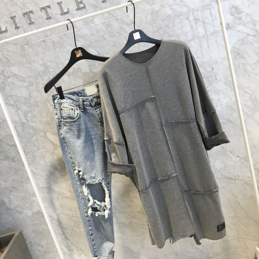 basic Uncontracted Round T-Shirt One Piece Plain R