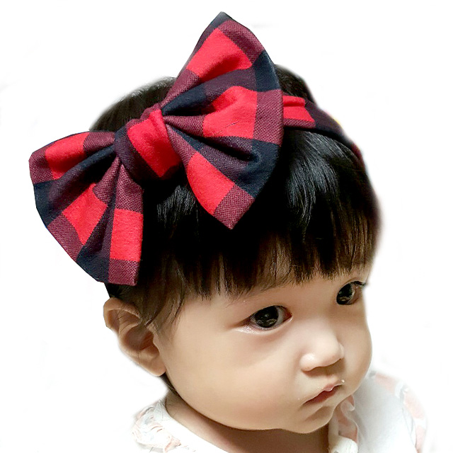 W블랙체크리본 아기헤어밴드 신생아헤어밴드