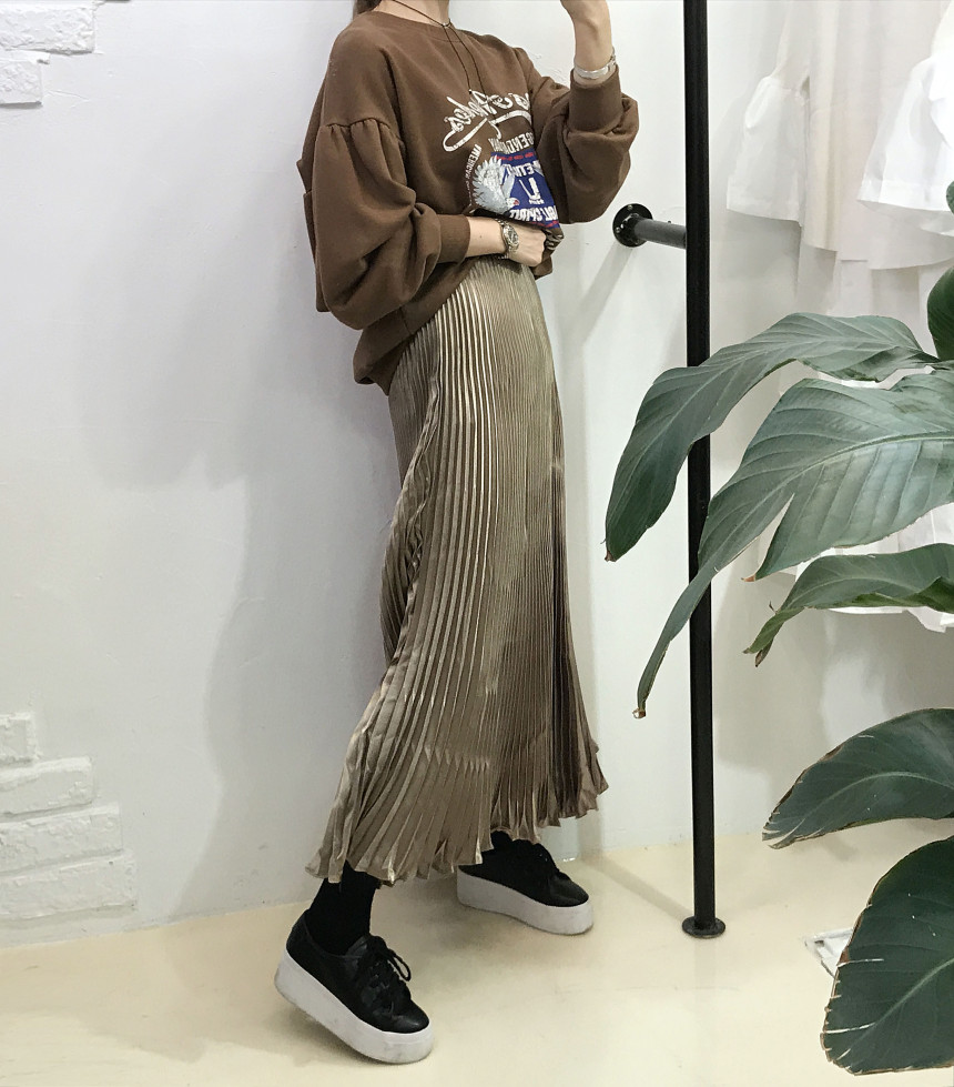 Special glam wrinkle Long skirt 6col pit This pret