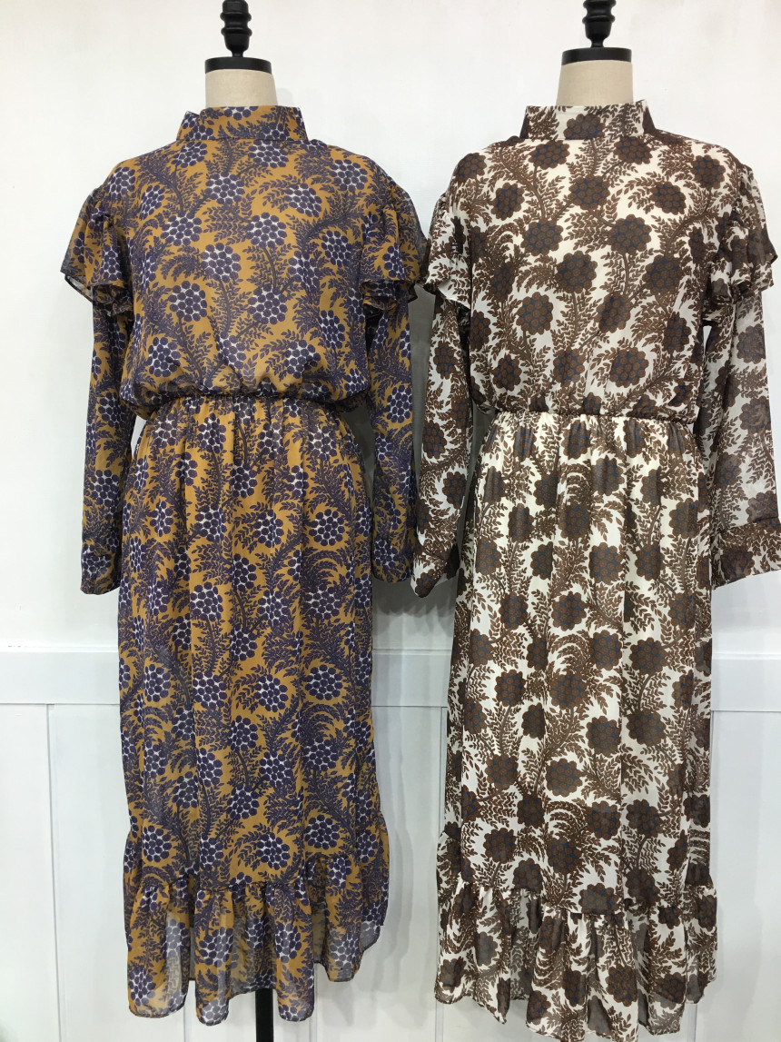 Free Shipping Autumn Flower Chiffon Long Dress 2CO