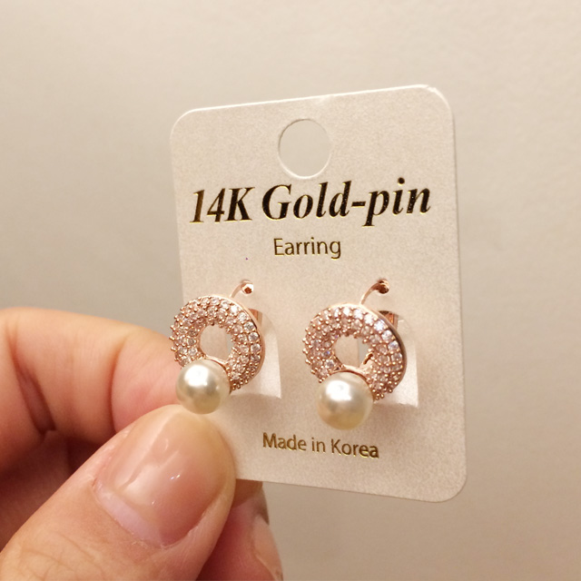 14K 골드핀 써클 진주 원터치 금침귀걸이 - 상세 이미지 4