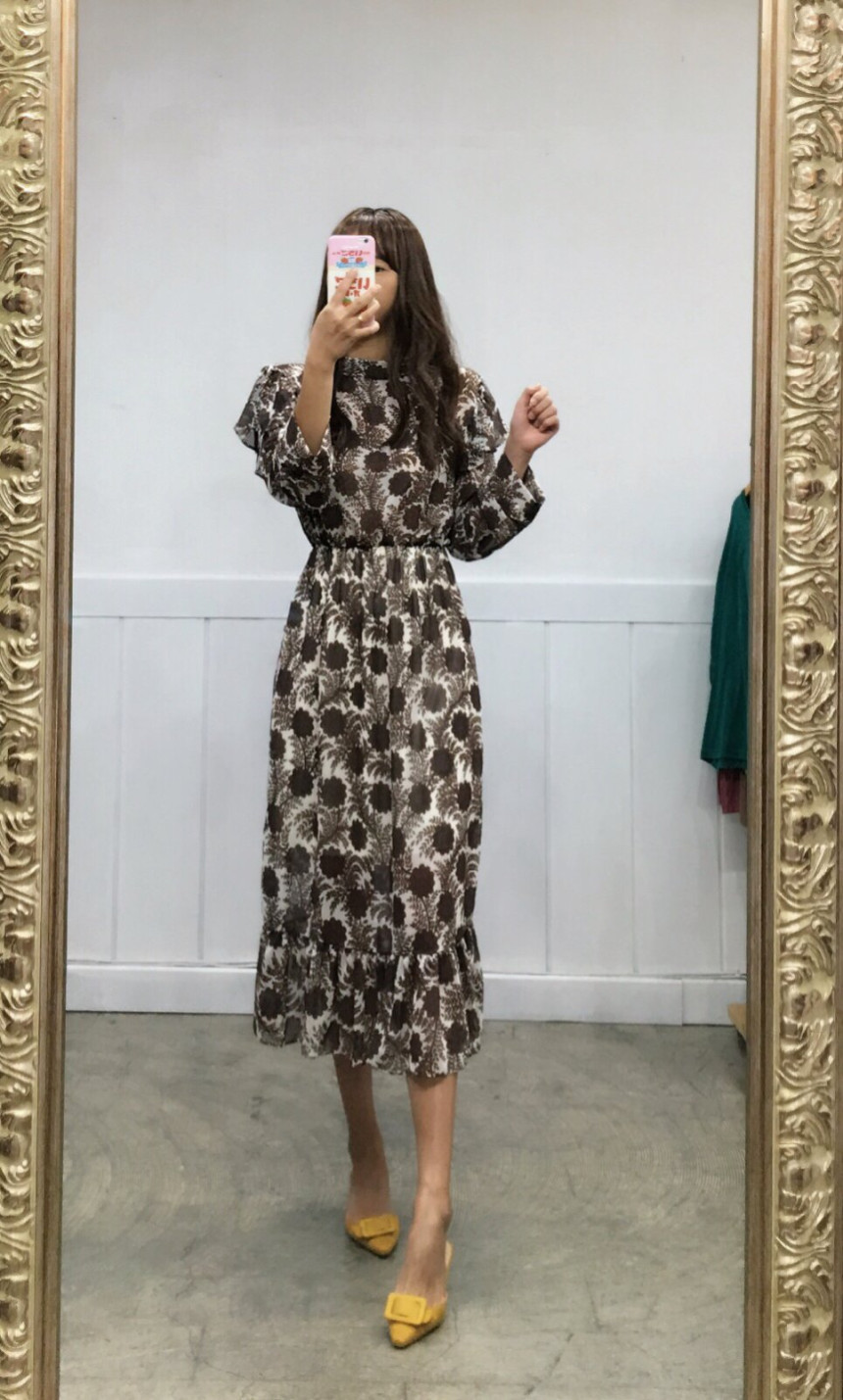 Free Shipping Autumn Flower Chiffon Long Dress 2CO