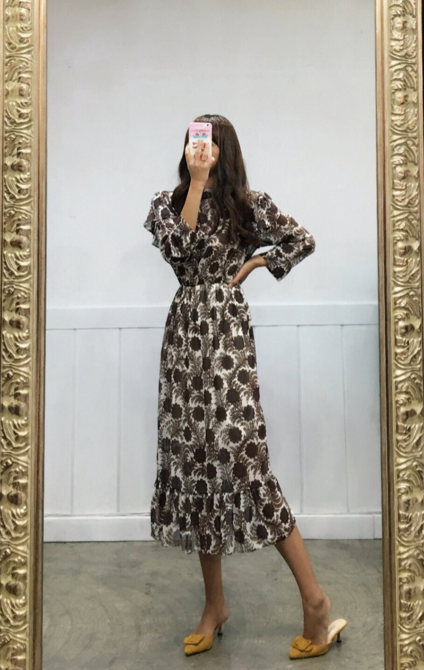 Free Shipping Autumn Flower Chiffon Long Dress 2CO