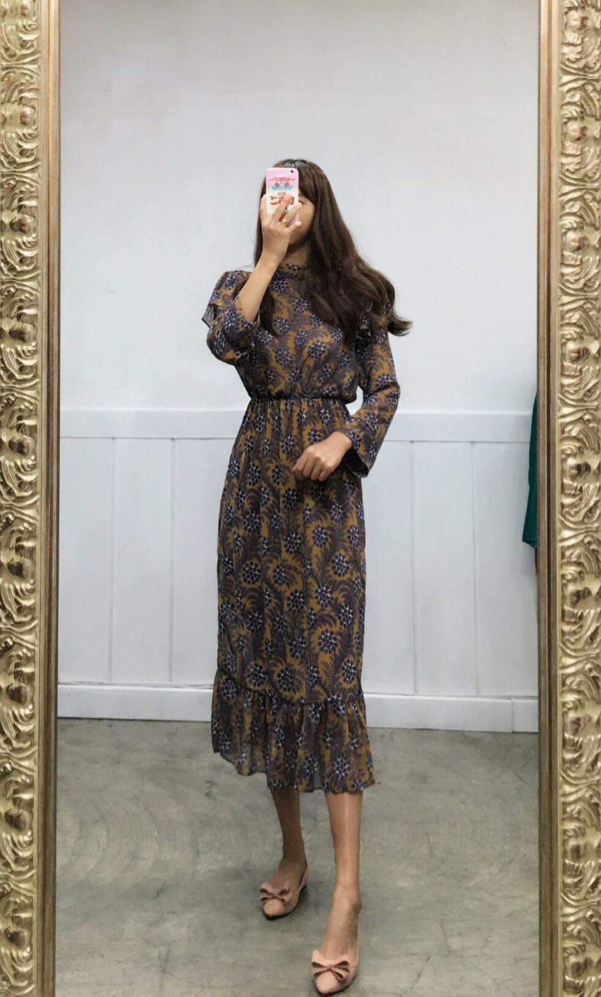 Free Shipping Autumn Flower Chiffon Long Dress 2CO