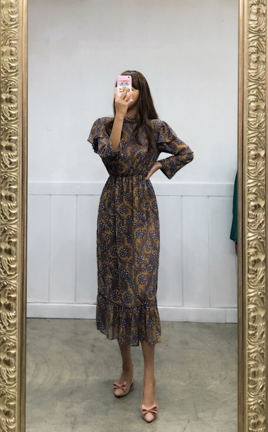 Free Shipping Autumn Flower Chiffon Long Dress 2CO