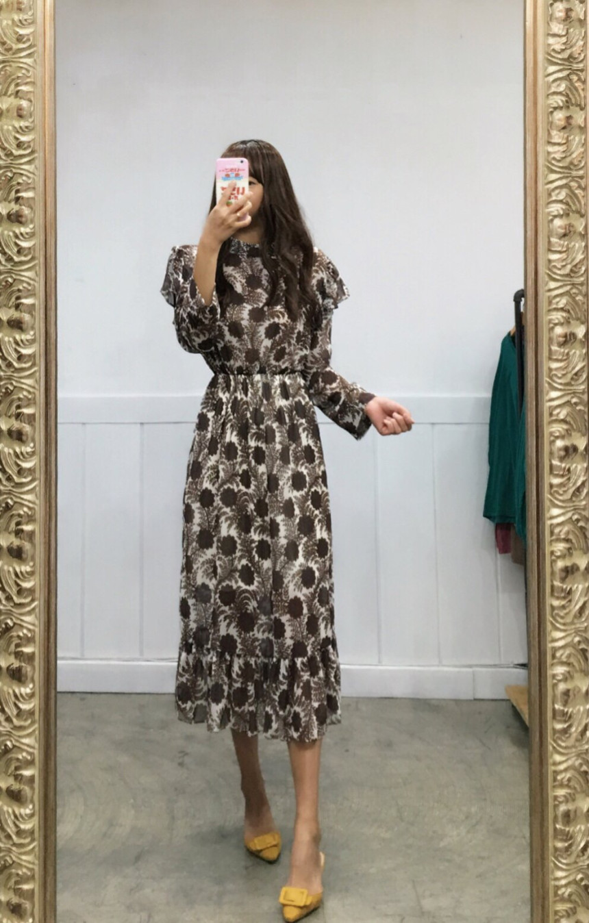 Free Shipping Autumn Flower Chiffon Long Dress 2CO