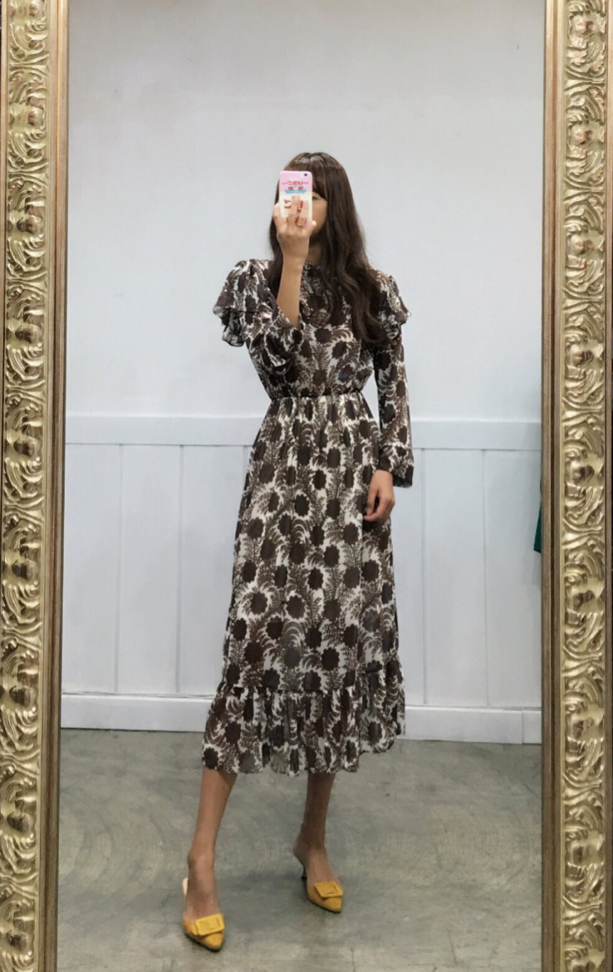 Free Shipping Autumn Flower Chiffon Long Dress 2CO