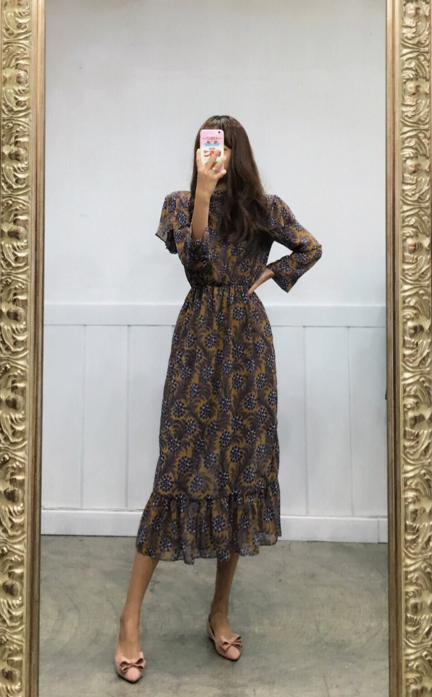 Free Shipping Autumn Flower Chiffon Long Dress 2CO