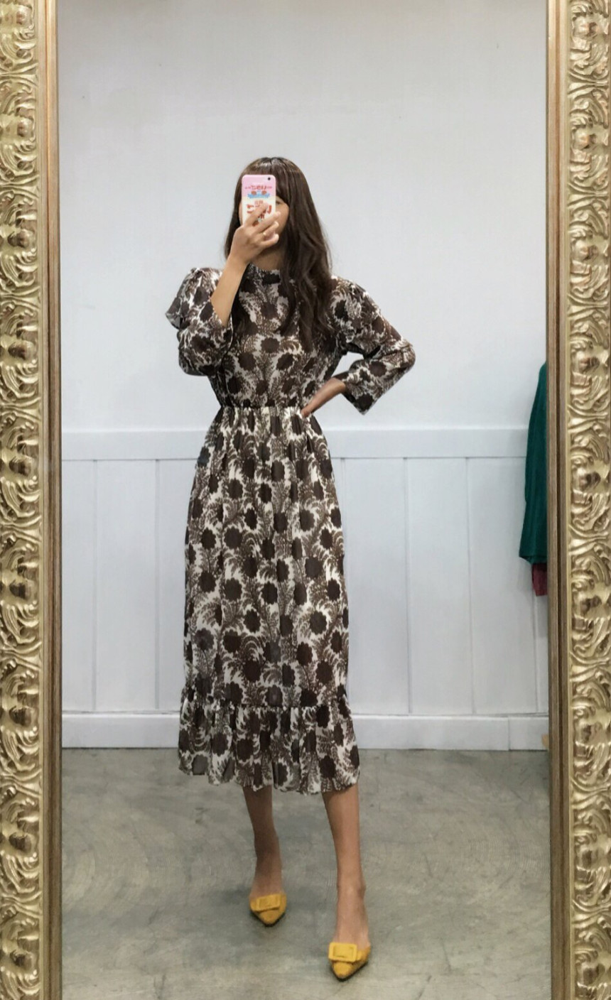 Free Shipping Autumn Flower Chiffon Long Dress 2CO