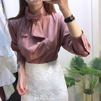 NEW FASHION LADY GIRL Blouse bowta scarf pink