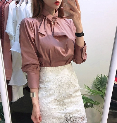 NEW FASHION LADY GIRL Blouse bowta scarf pink