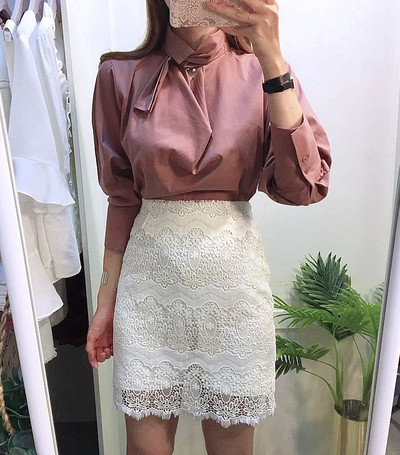 NEW FASHION LADY GIRL Blouse bowta scarf pink