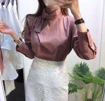 NEW FASHION LADY GIRL Blouse bowta scarf pink