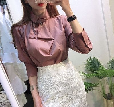 NEW FASHION LADY GIRL Blouse bowta scarf pink