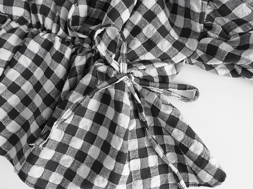 Women Blouses Check Shot Blouse V Neck Ruff Waist 