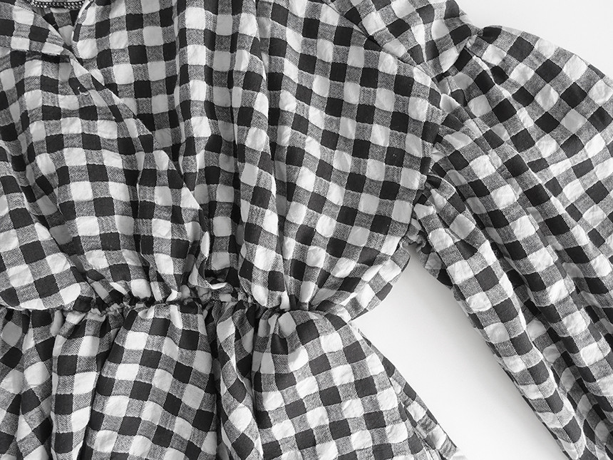 Women Blouses Check Shot Blouse V Neck Ruff Waist 