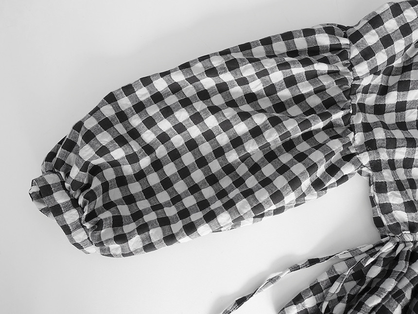 Women Blouses Check Shot Blouse V Neck Ruff Waist 