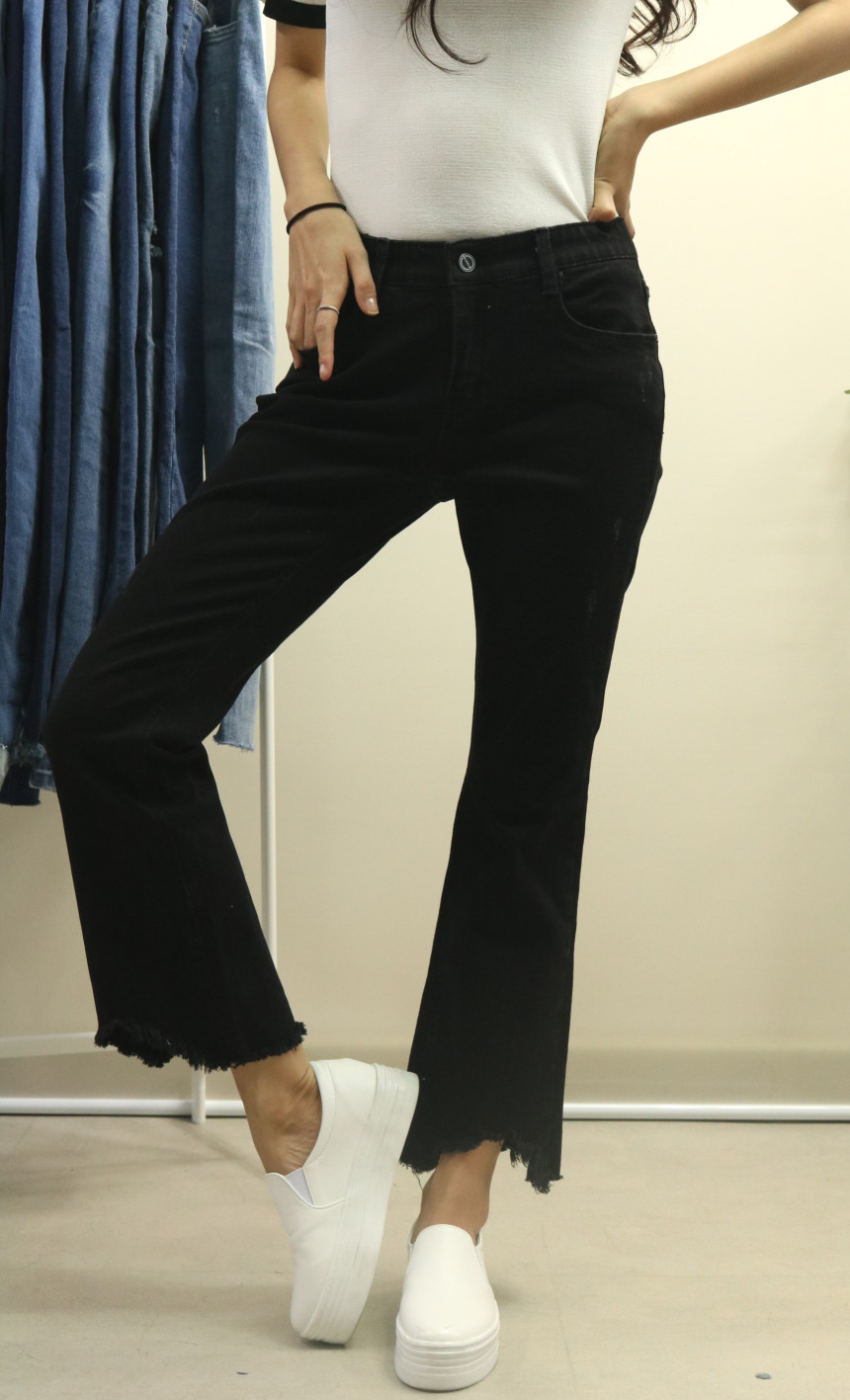 Women Jeans Pants Bending Cutting Black Boots Cut 