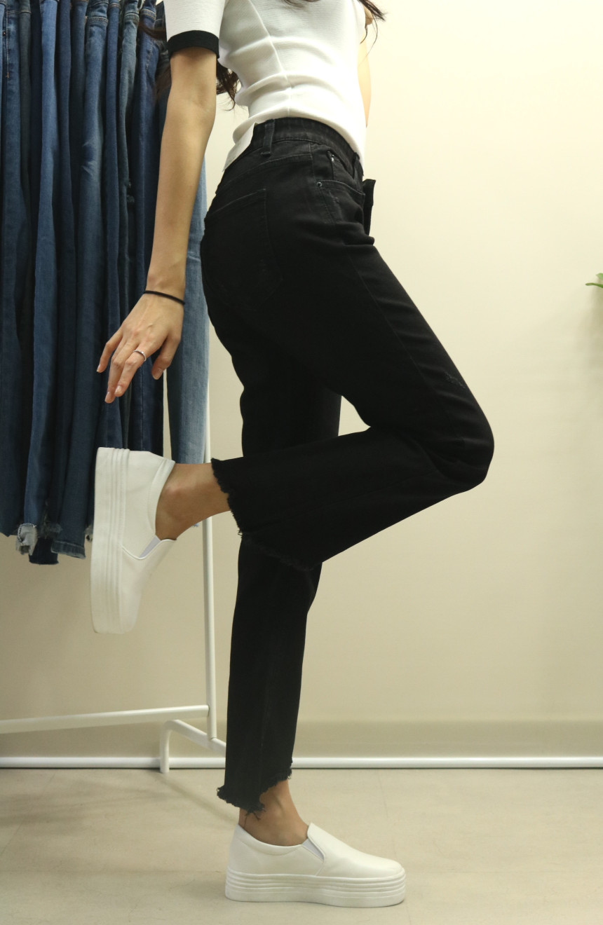 Women Jeans Pants Bending Cutting Black Boots Cut 