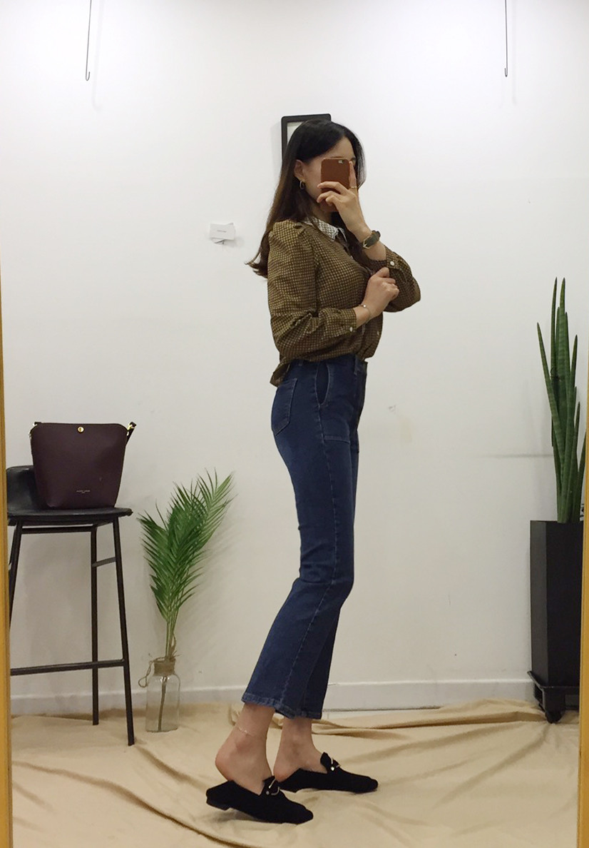 Women Blouses Lace collar check blouse Elegant one