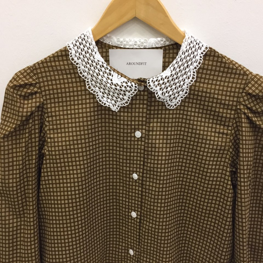 Women Blouses Lace collar check blouse Elegant one