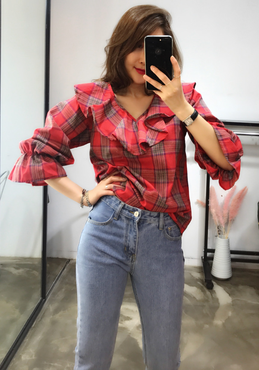 Women Blouses Jw JUJU Check Blouse