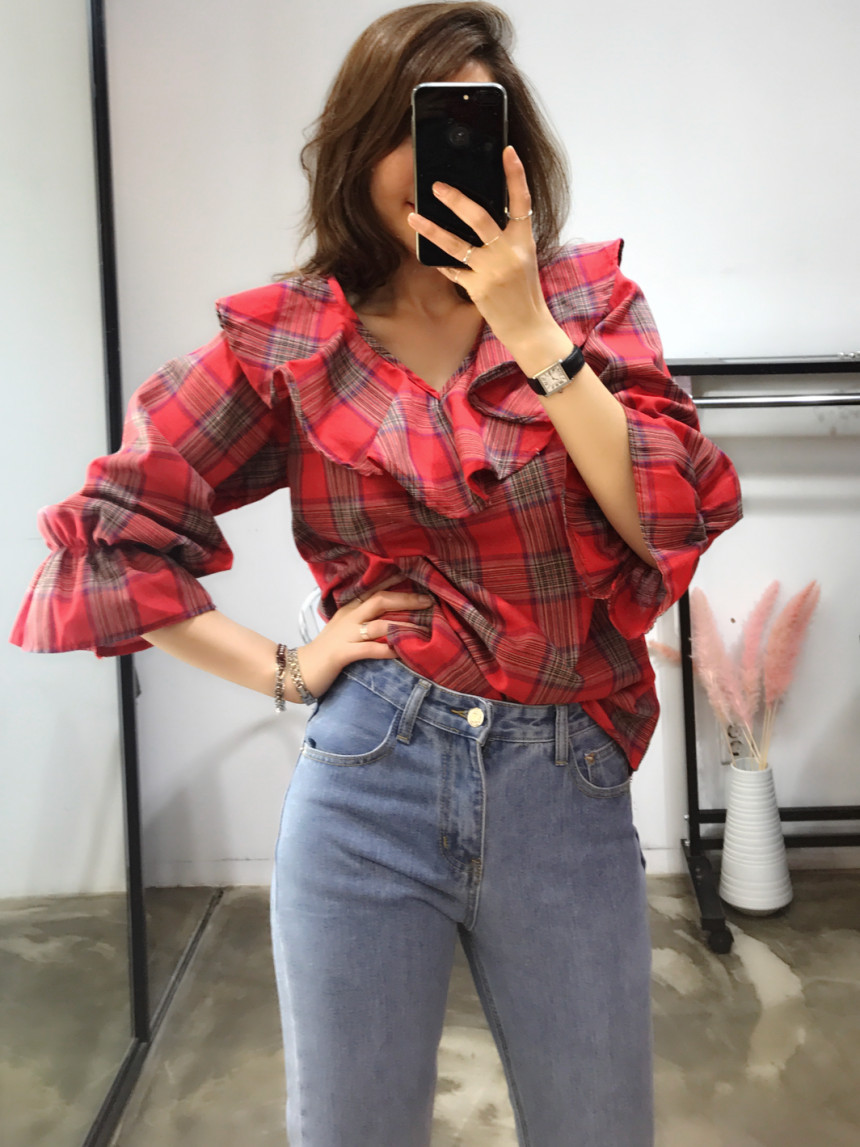 Women Blouses Jw JUJU Check Blouse
