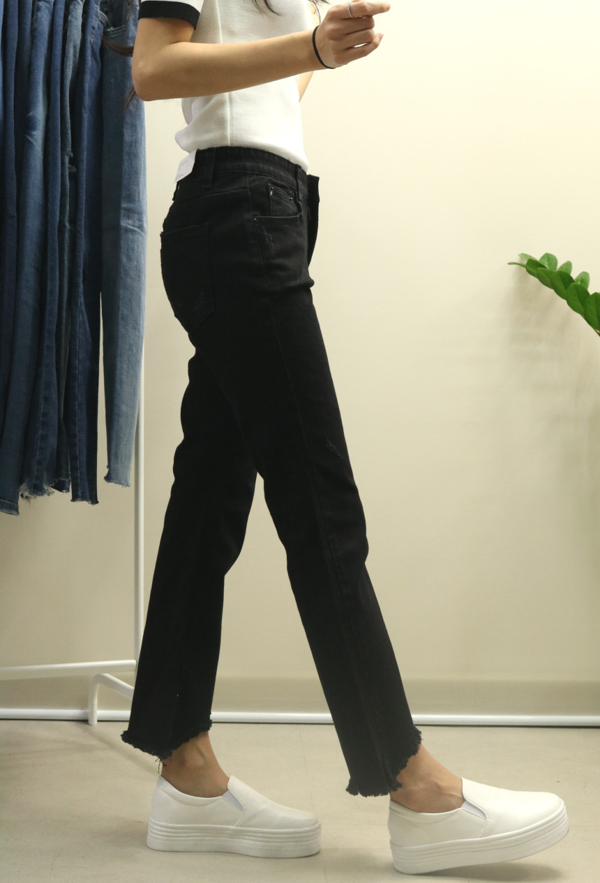 Women Jeans Pants Bending Cutting Black Boots Cut 