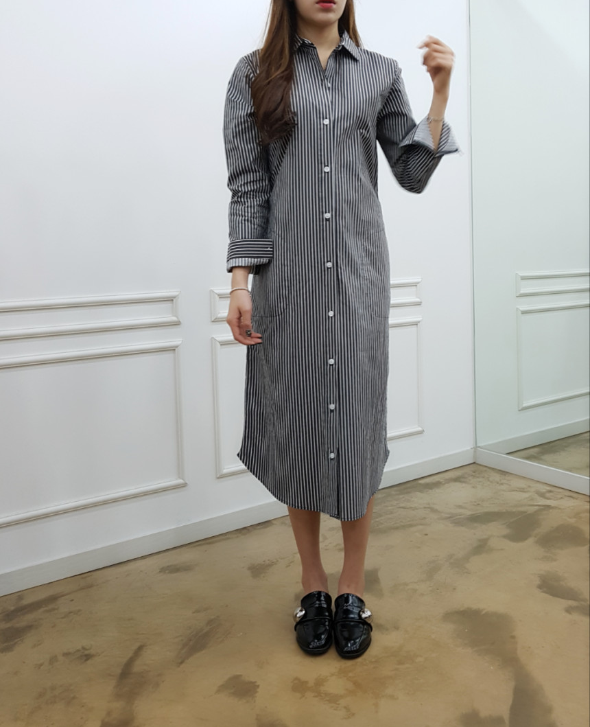New Modern Striped Shirt Dress Black, Pink Nome Co