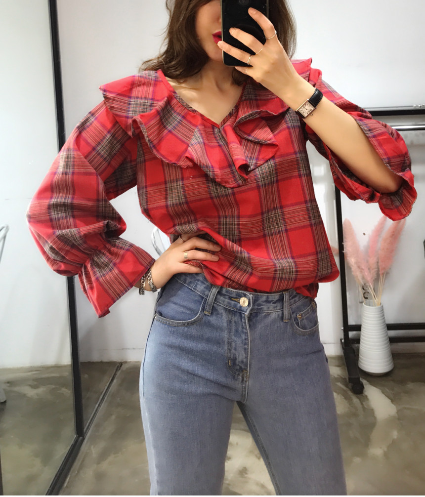 Women Blouses Jw JUJU Check Blouse