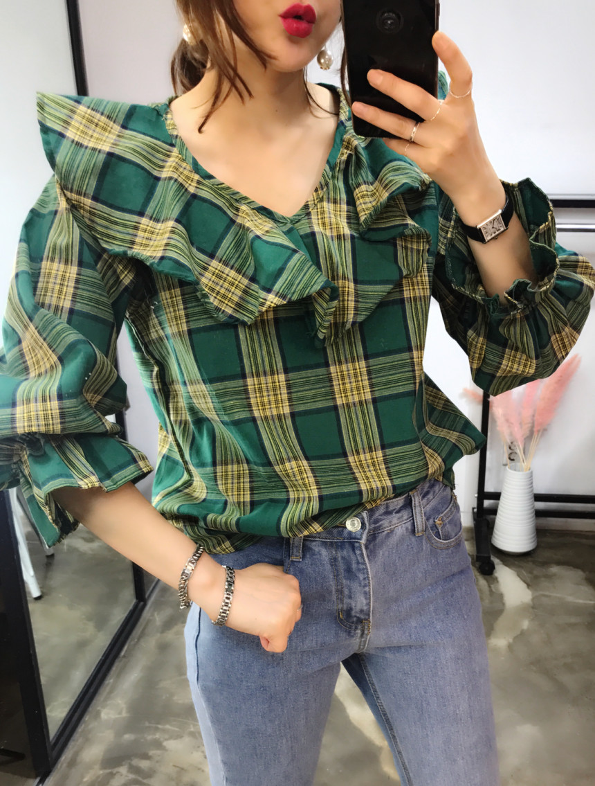 Women Blouses Jw JUJU Check Blouse