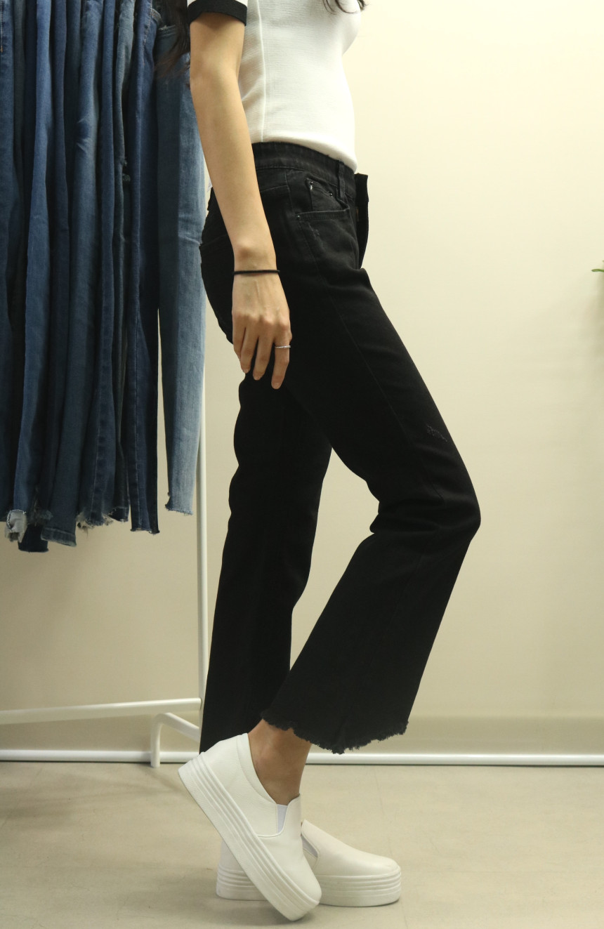 Women Jeans Pants Bending Cutting Black Boots Cut 