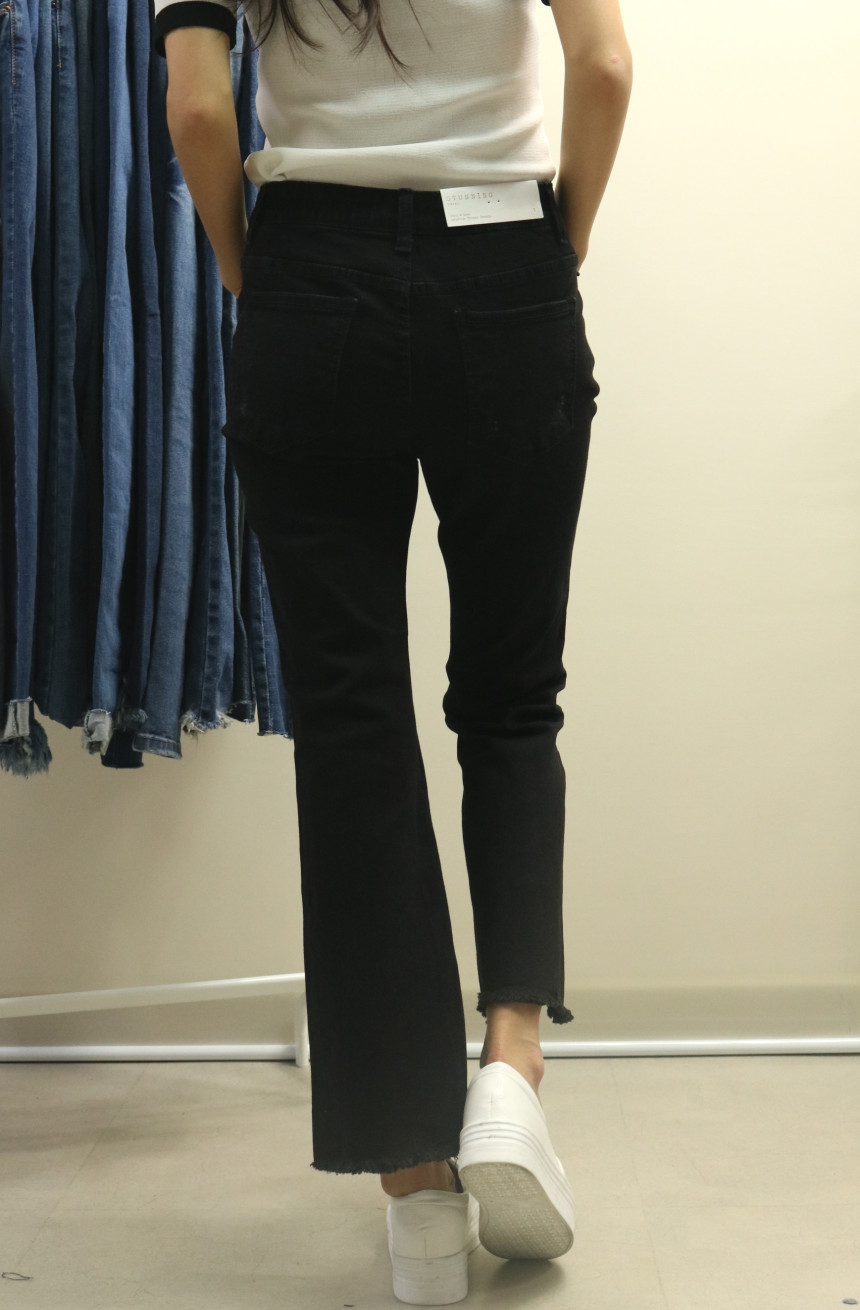 Women Jeans Pants Bending Cutting Black Boots Cut 