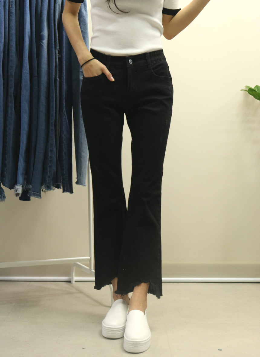 Women Jeans Pants Bending Cutting Black Boots Cut 