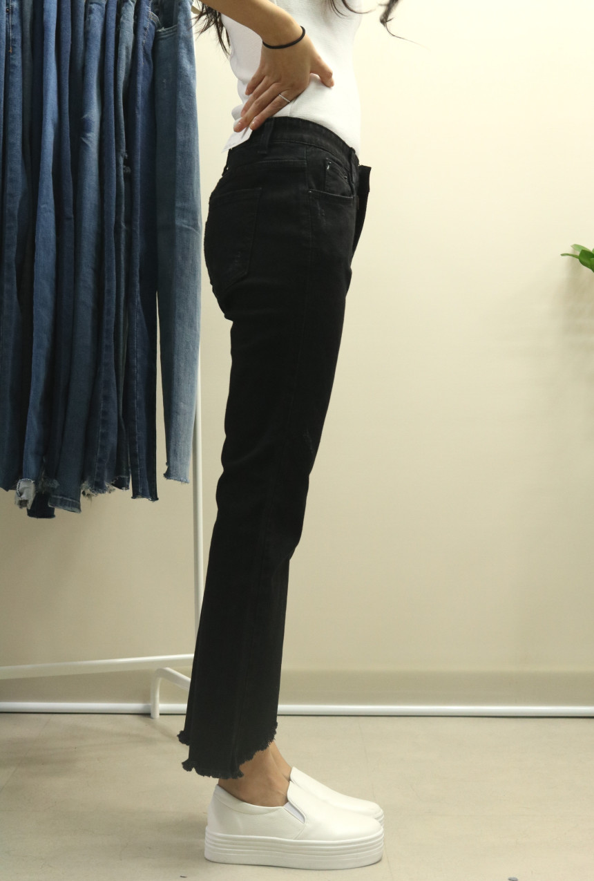 Women Jeans Pants Bending Cutting Black Boots Cut 