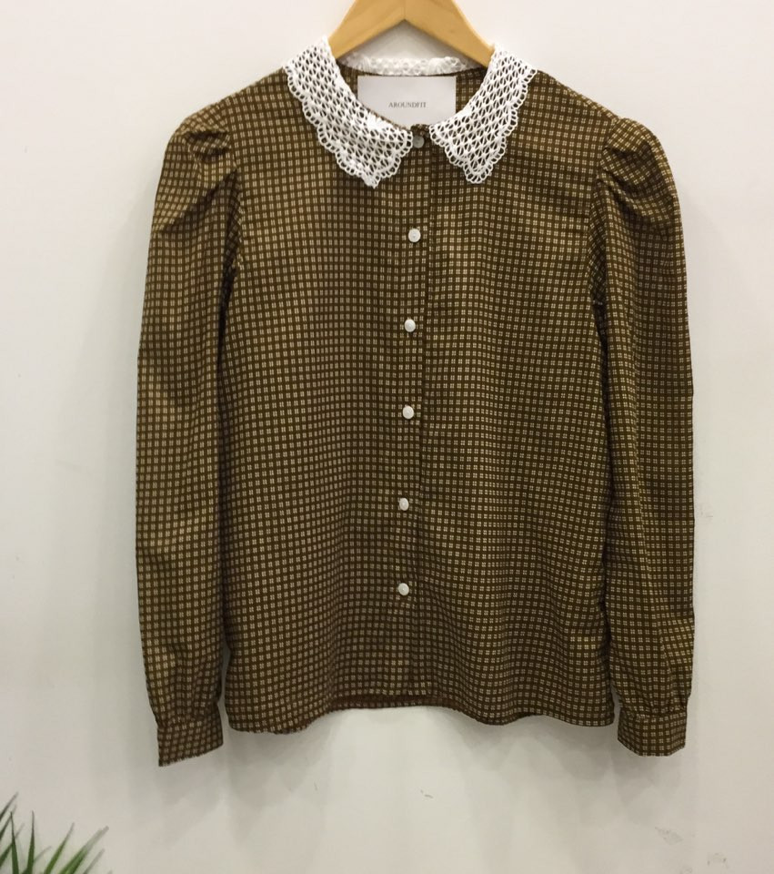 Women Blouses Lace collar check blouse Elegant one