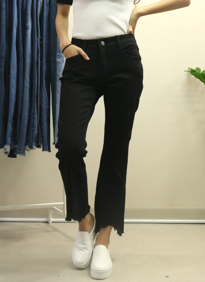 Women Jeans Pants Bending Cutting Black Boots Cut 