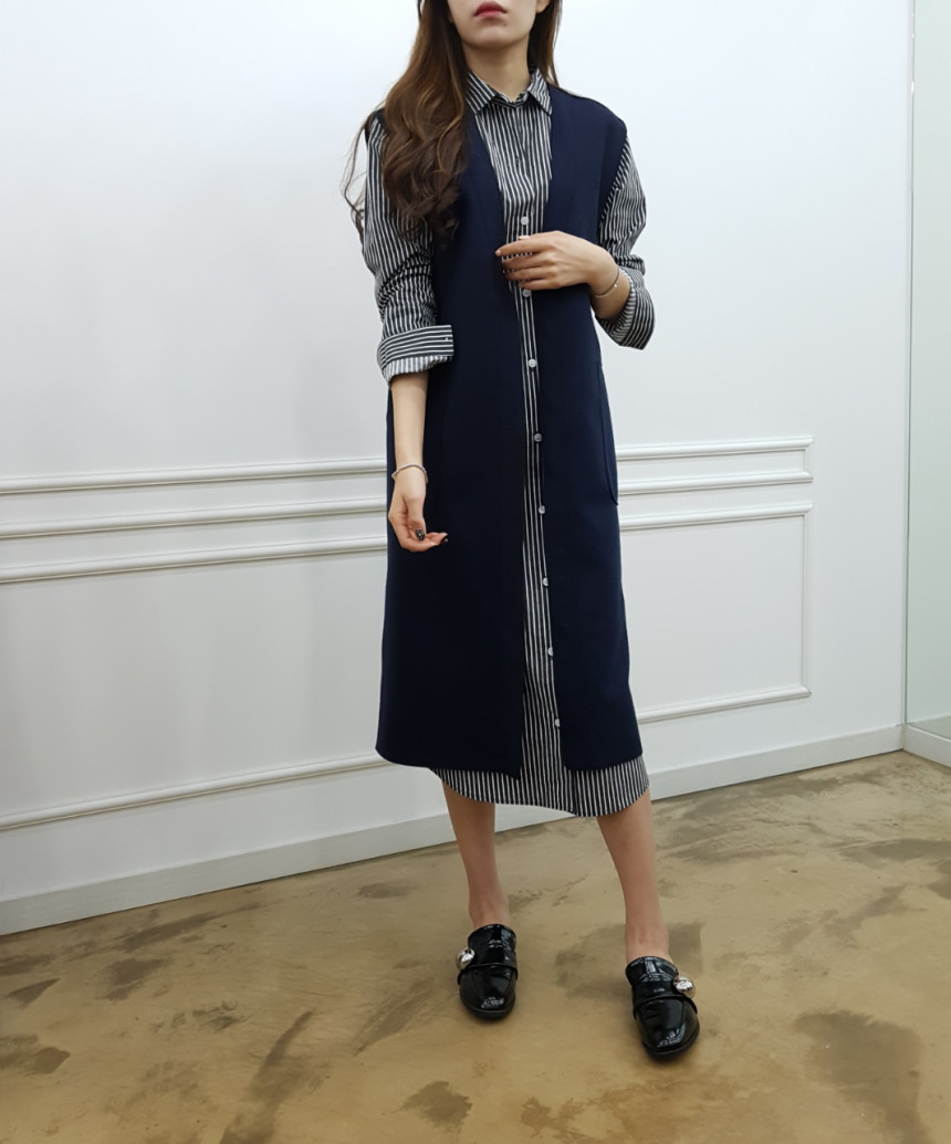 New Modern Striped Shirt Dress Black, Pink Nome Co