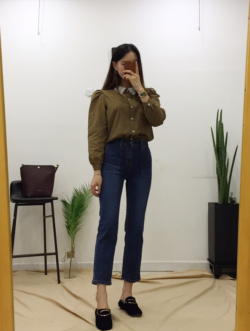 Women Blouses Lace collar check blouse Elegant one