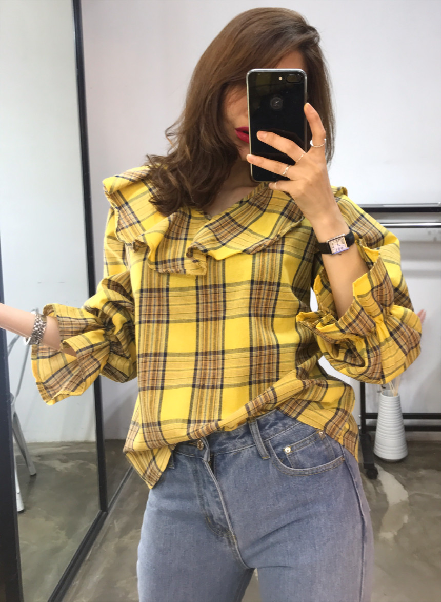 Women Blouses Jw JUJU Check Blouse