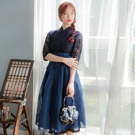 生活韓服チョルリクワンピースレース7部ネイビー色 Global Shopping Service 生活韓服チョルリクワンピースレース7部ネイビー色 Global Shopping Service
