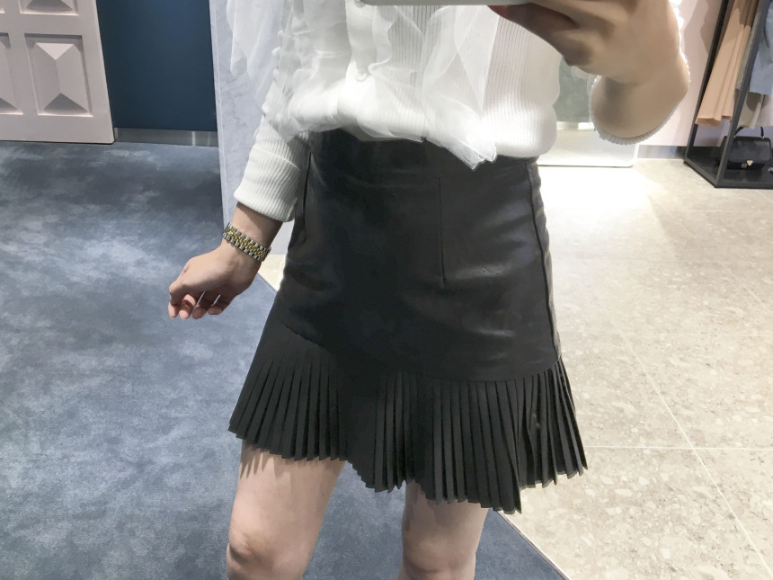 bace Pleat Leather Mini Skirt Autumn Leather Skirt