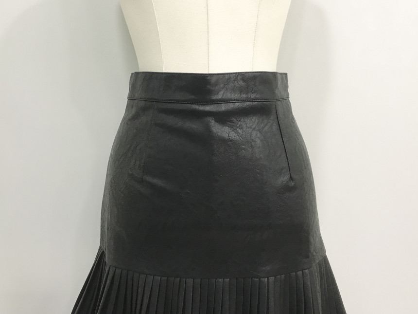 bace Pleat Leather Mini Skirt Autumn Leather Skirt