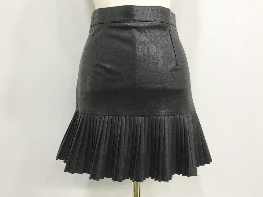 bace Pleat Leather Mini Skirt Autumn Leather Skirt
