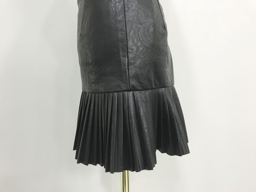 bace Pleat Leather Mini Skirt Autumn Leather Skirt